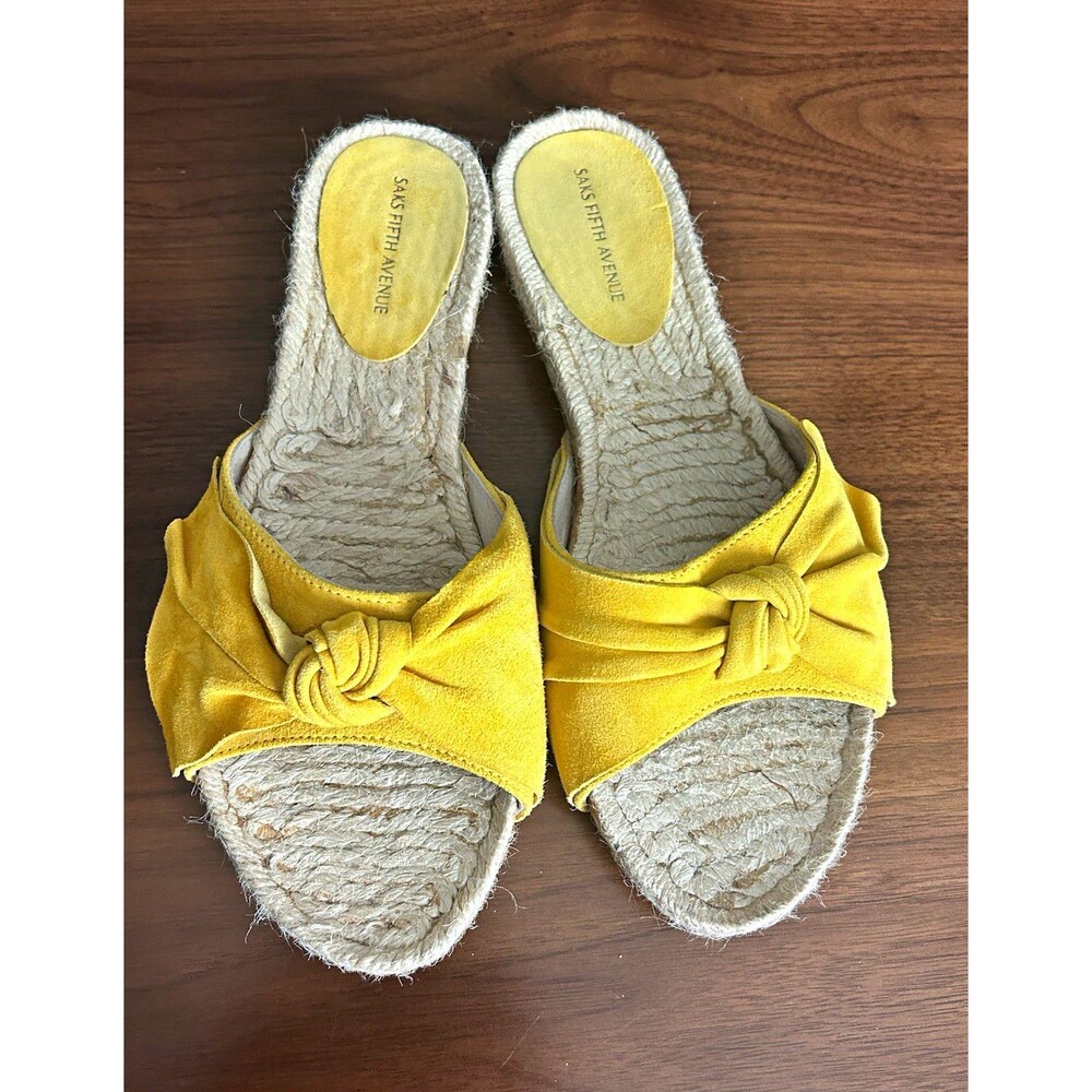 Saks Fifth Avenue Women’s Yellow Suede Knot Slide Slip-On Flat Sandals US 7.5
